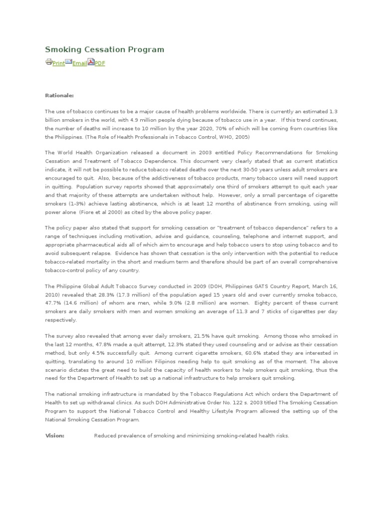 National Smoking Cessation Program PH | PDF | Smoking Cessation ...