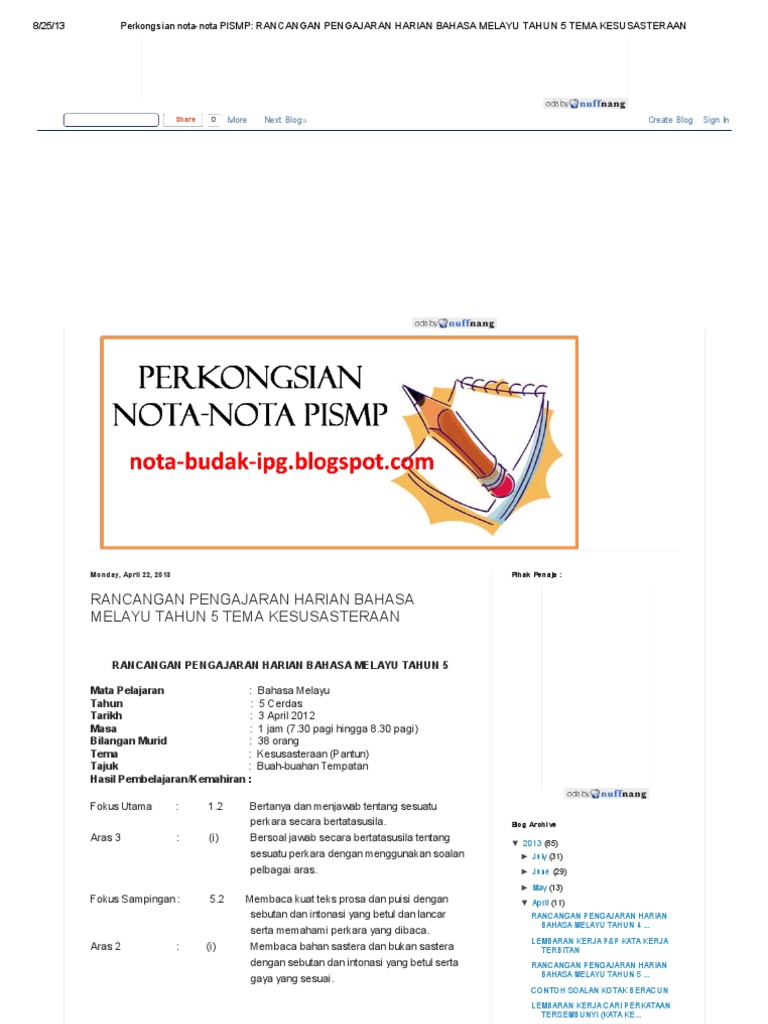 Perkongsian Nota-Nota Pismp - Rancangan Pengajaran Harian ...