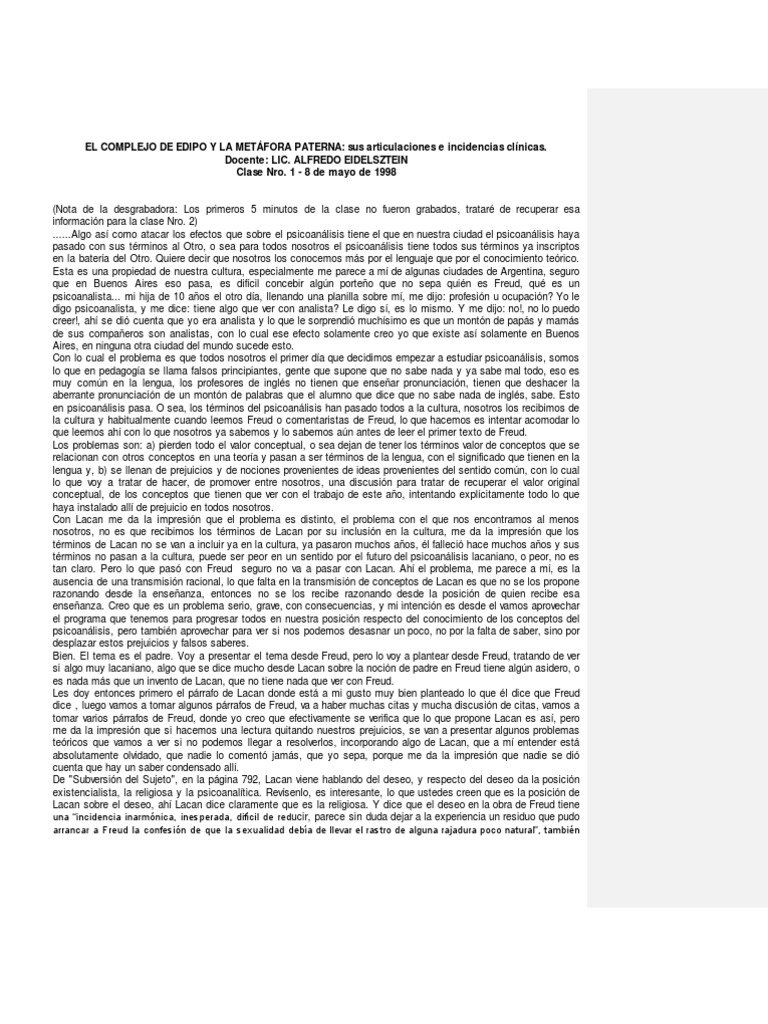 Complejo de Edipo y Metáfora Paterna | PDF | Jacques Lacan | Psicoanálisis