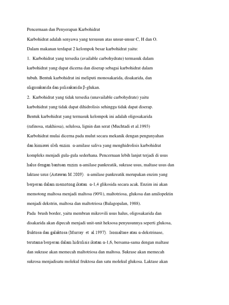 Pencernaan Dan Penyerapan Karbohidrat Jurnal Bab 2