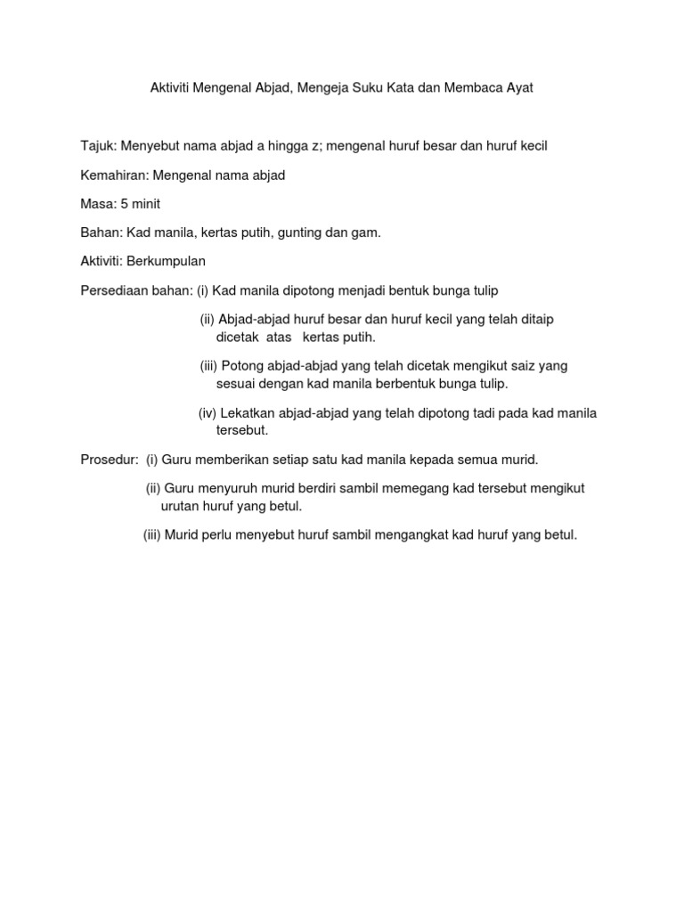 Aktiviti Mengenal Abjad Pdf