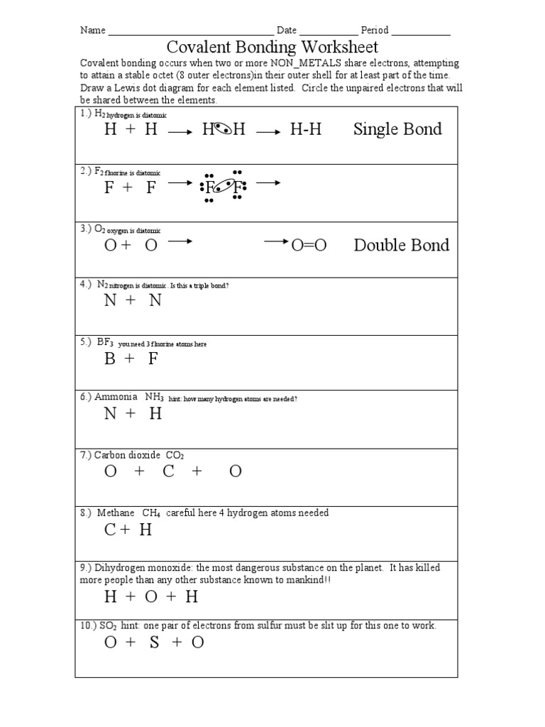 Covalent Bonding Worksheet Section 9 1 Covalent Bonding Practice | TPT