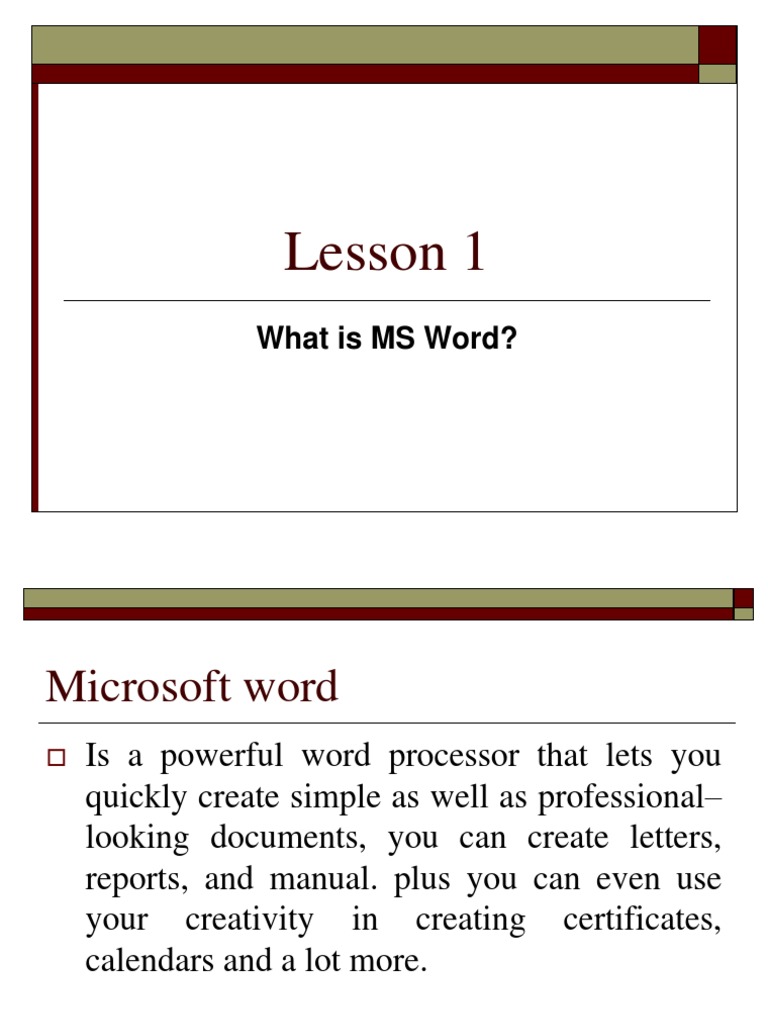Lesson 1: What Is MS Word? | PDF | Button (Computing) | Microsoft Word
