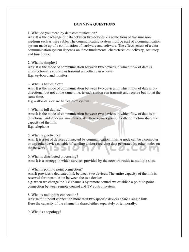 DCN Viva Questions PDF Bit Rate Computer Network