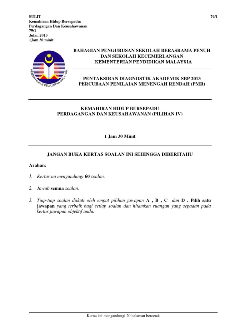 Trial Pmr 2013 Sbp Kemahiran Hidup 4 Pdf