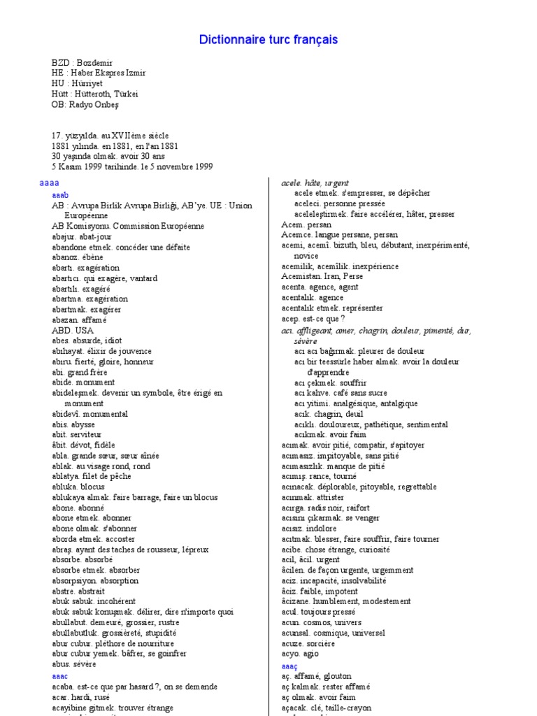 Dictionaire Turc Francaise