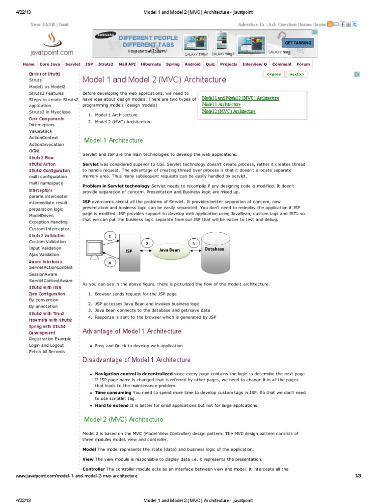 Model 1 and Model 2 (MVC) Architecture - Javatpoint | PDF | Model–View ...