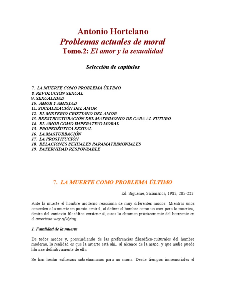 Hortelano Antonio Problemas Actuales De Mora Ii Amor Y - 