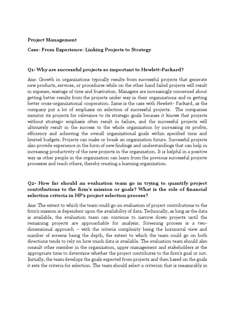 HP Project Selection for Strategic Success | PDF | Hewlett Packard ...