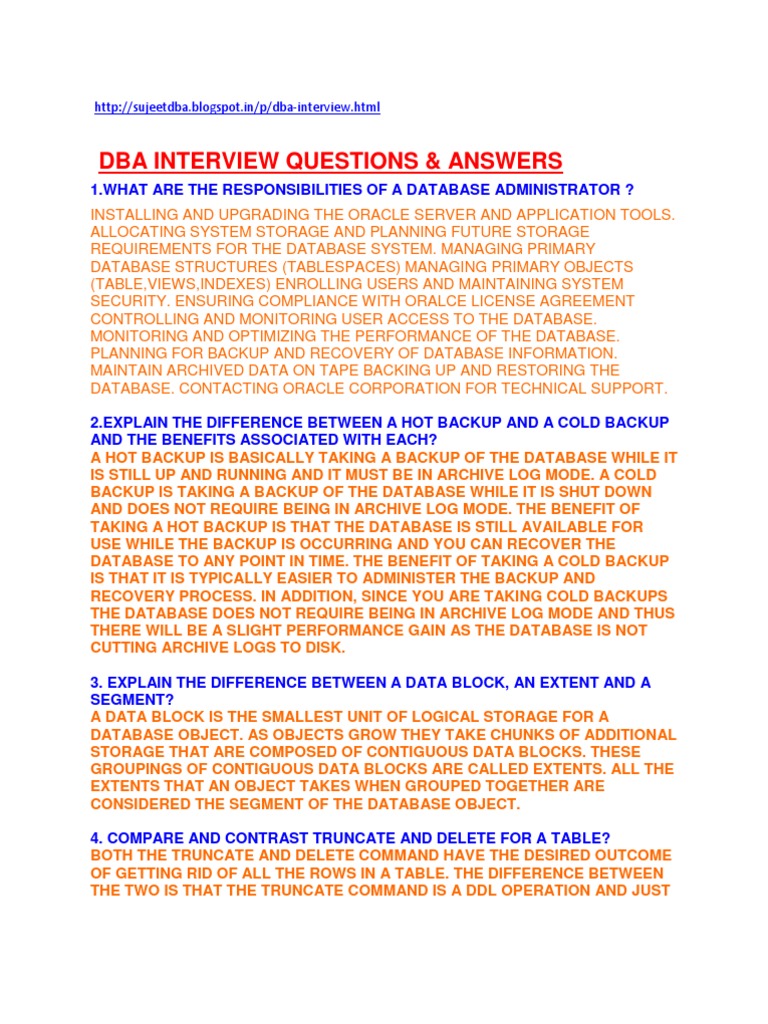 DBA Interview Questions | PDF | Oracle Database | Database Index