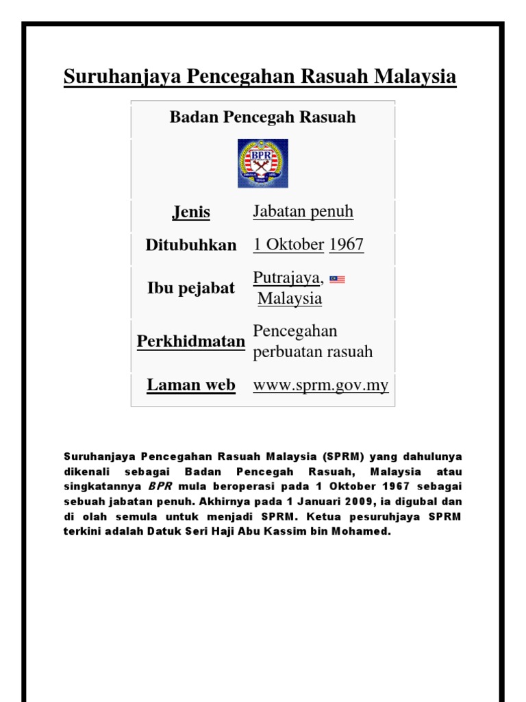 Suruhanjaya Pencegahan Rasuah Malaysia | PDF