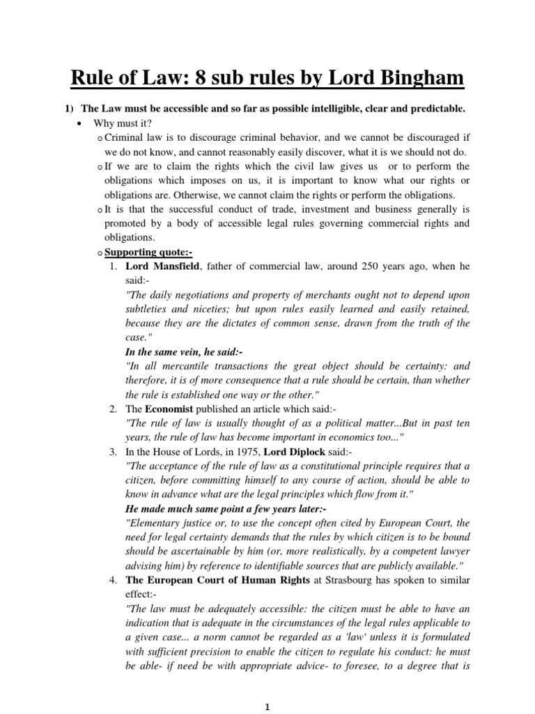 Rule of Lawlord Bingham | PDF | Rule Of Law | Discretion