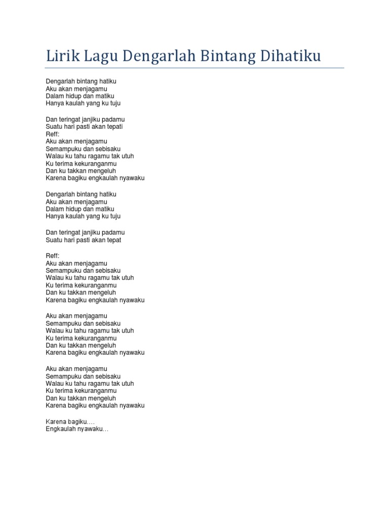 Lirik Lagu Dengarlah Bintang Dihatiku Pdf