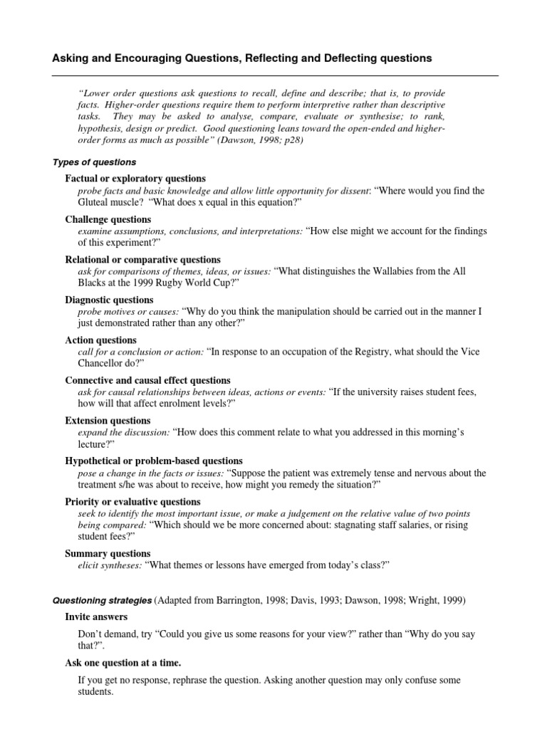 Encouraging Questions and Reflective Responses in the Classroom | PDF ...