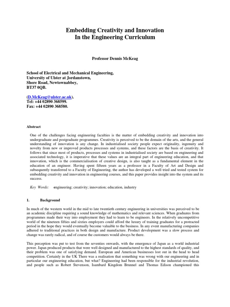 Embedding Creativity in Engineering Education | PDF | Art