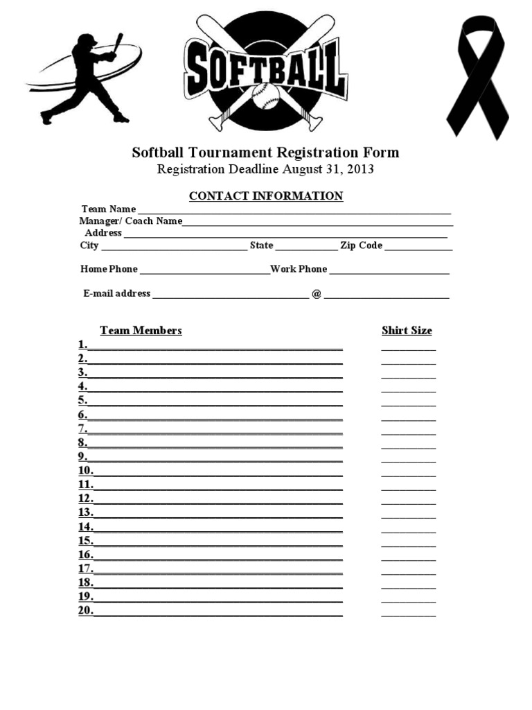 Softball Tournament Registration Form PDF
