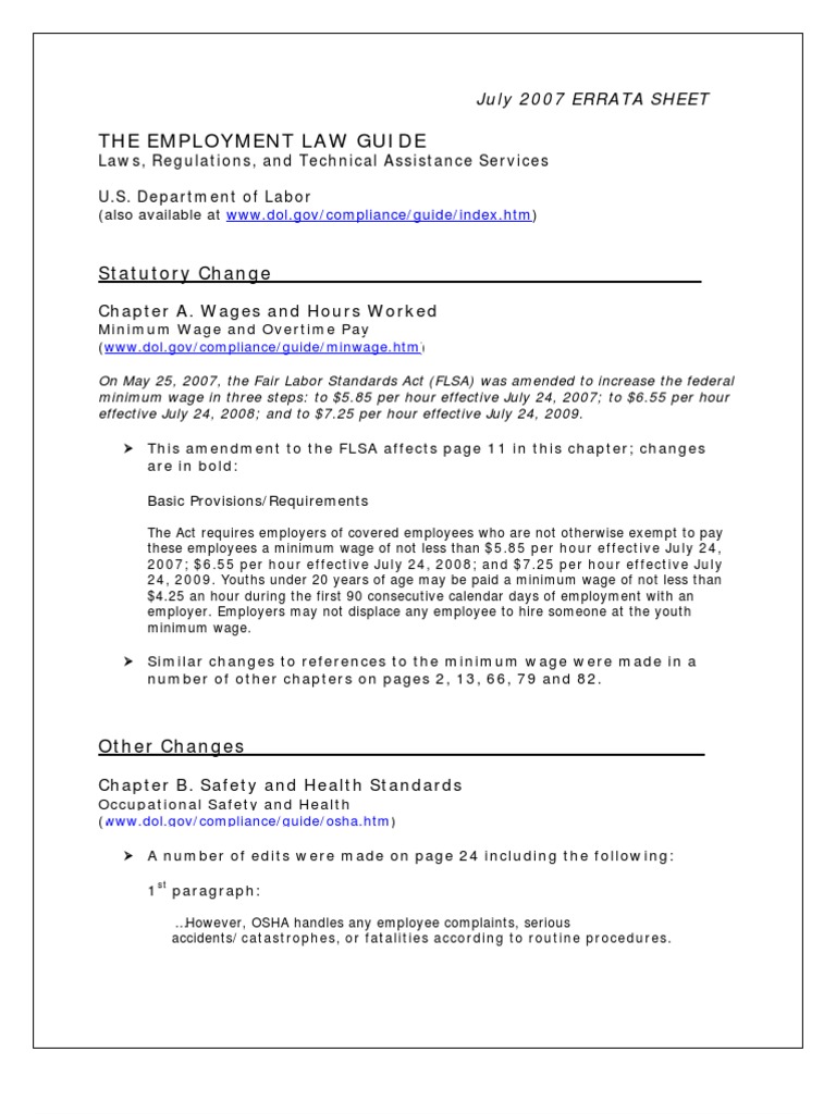 Department of Labor: 07errata | PDF | Occupational Safety And Health ...