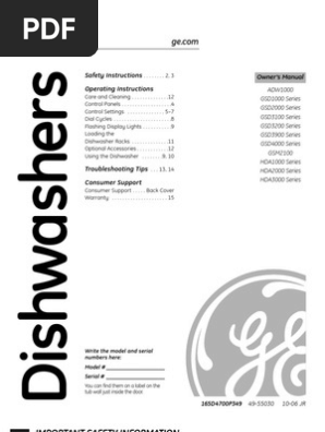 general electric nautilus dishwasher manual