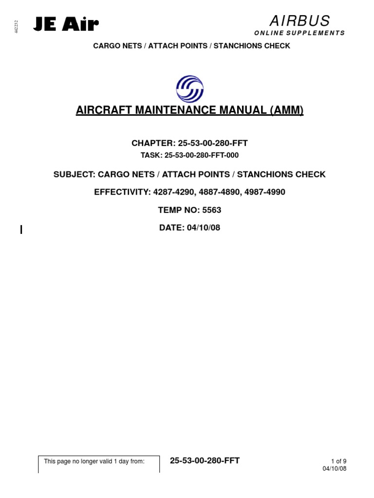 Cargo Nets and Stanchions Inspection Guide | PDF | Jet Aircraft | Airbus