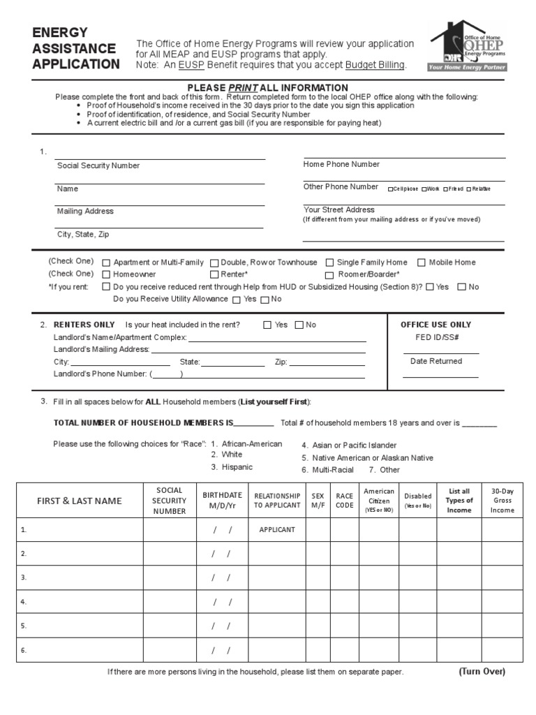 Energy Assistance Application Form | PDF | Race And Ethnicity In The ...