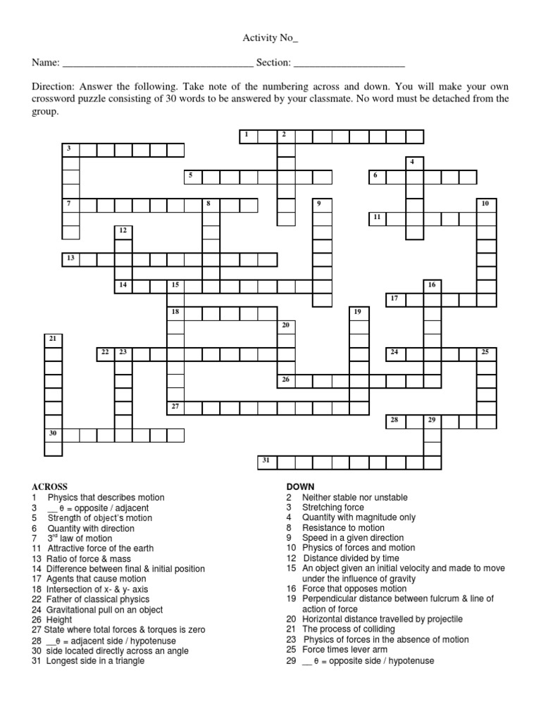 Crossword Puzzle PDF Lever Force