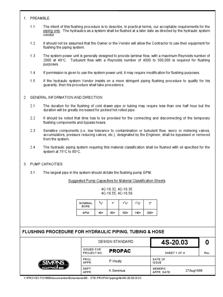 Propac Flushing Procedure For Hydraulic Piping, Tubing & Hose PDF