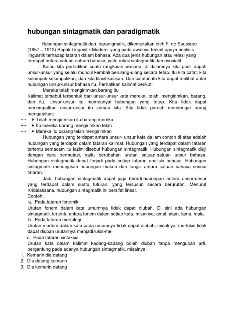 Hubungan Sintagmatik Dan Paradigmatik | PDF