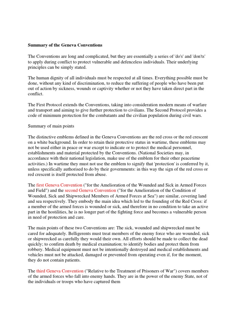 Summary of The Geneva Conventions PDF Geneva Conventions