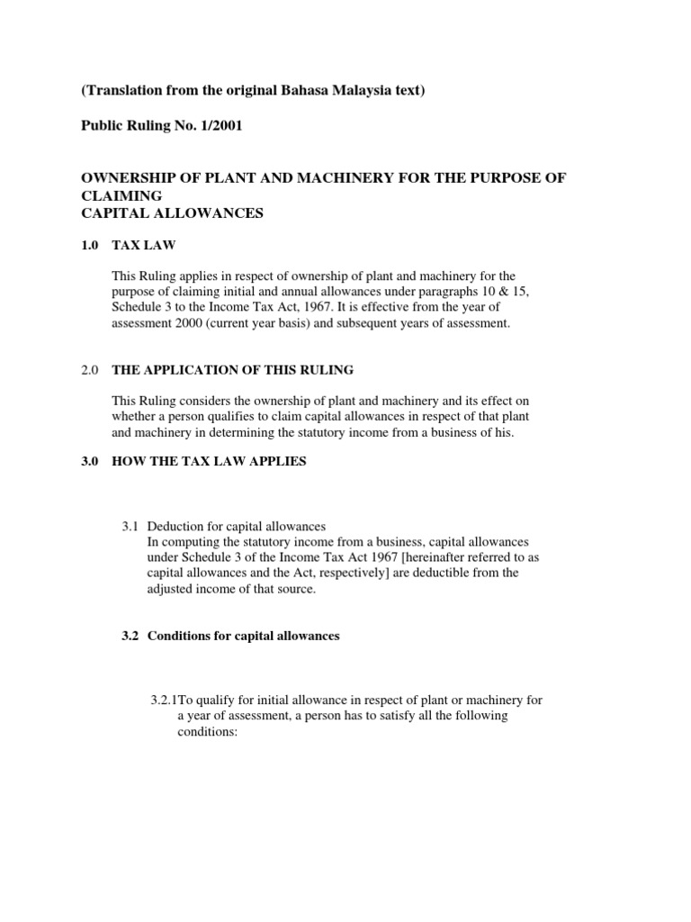 (Translation From The Original Bahasa Malaysia Text) Public Ruling No. 1/2001 PDF Expense