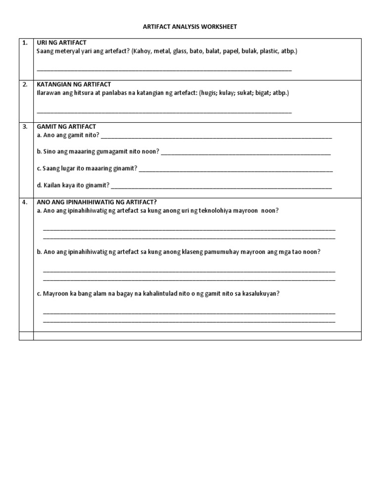 Artifact Analysis Worksheet | PDF
