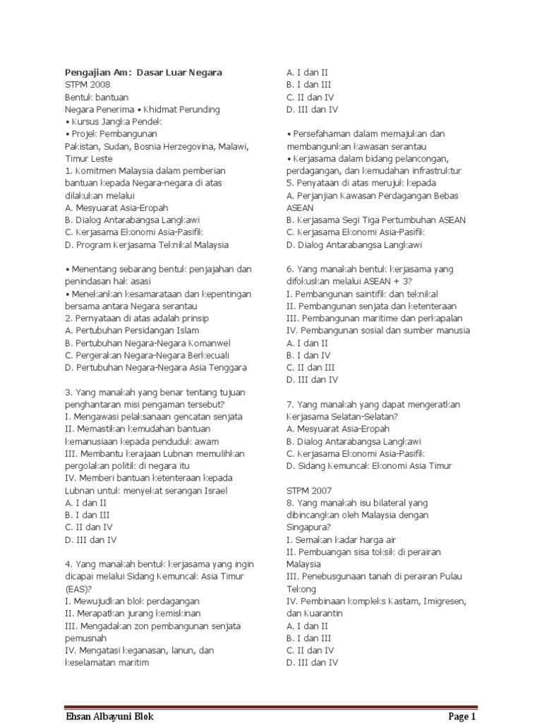Pengajian Am Soalan Dasar Luar Pdf