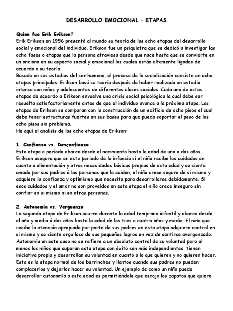 Desarrollo Emocional Erik Erikson Adultos Adolescencia