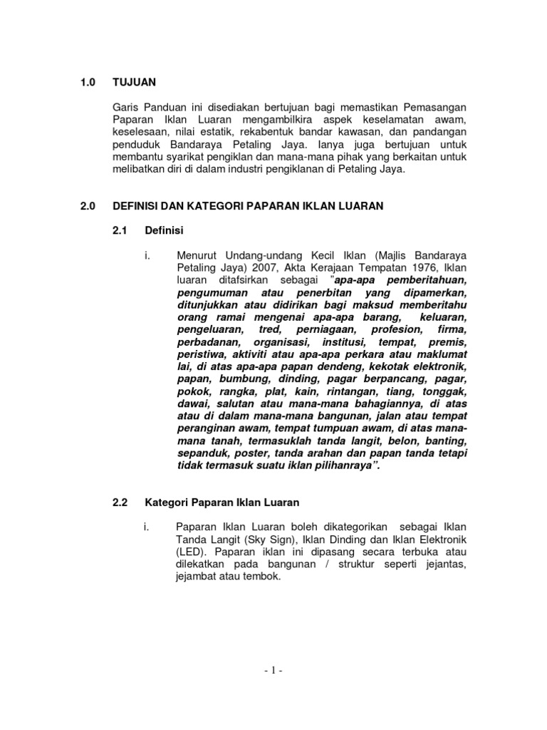 Garis Panduan Paparan Iklan Luaran Mbpj Pdf