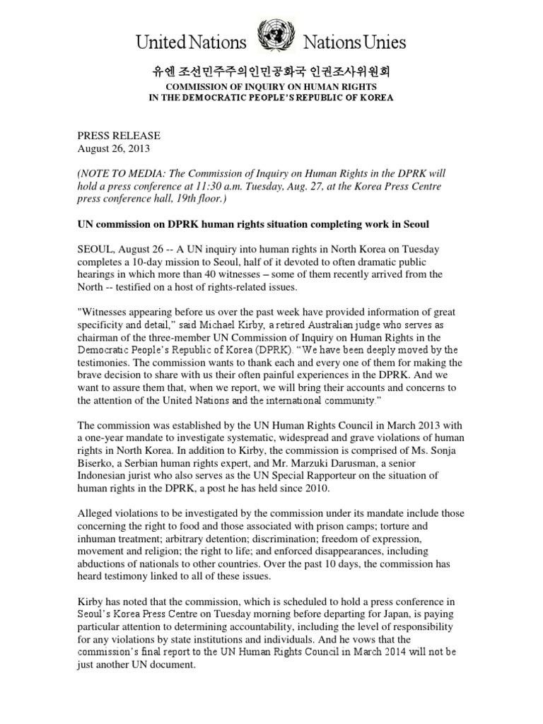 UN Inquiry on North Korea Human Rights | PDF | United Nations ...
