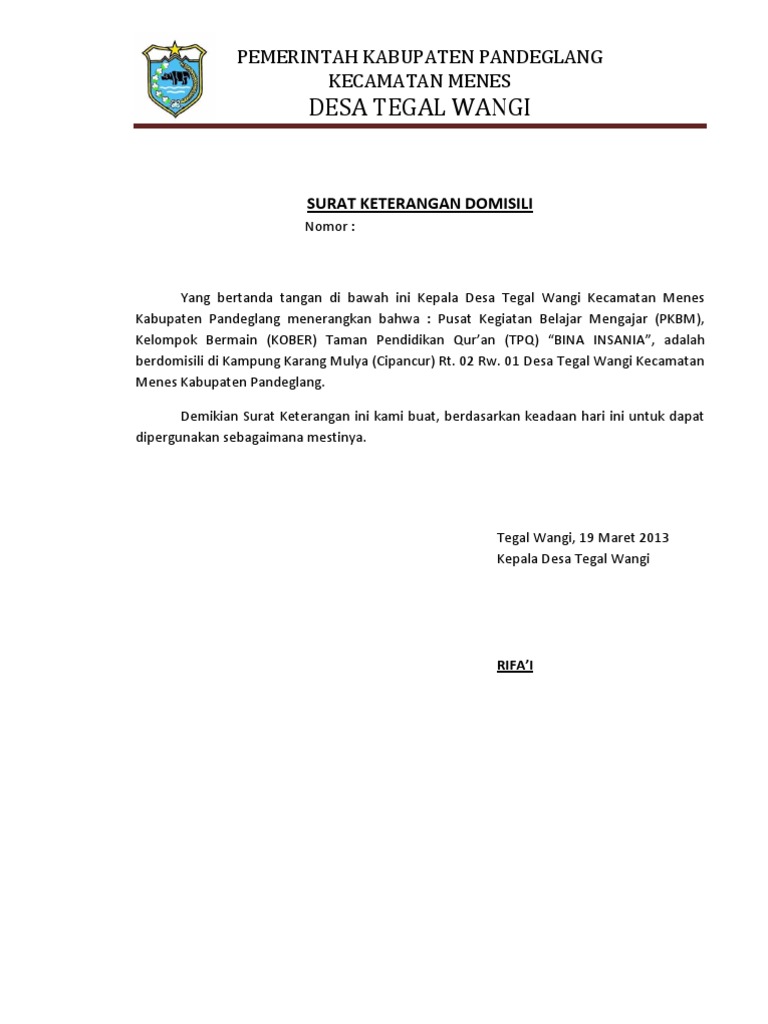 Surat Keterangan Domisili Docx 