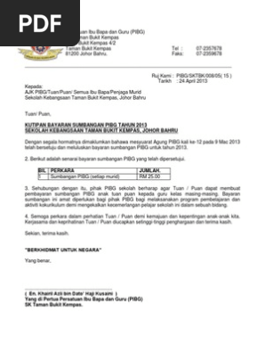 Surat Bayaran Yuran Persatuan Ibu Bapa Dan Guru