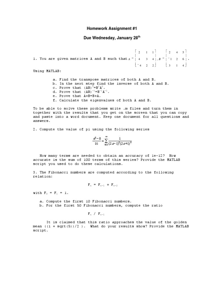 MATLAB Homework: Matrices and Series | PDF