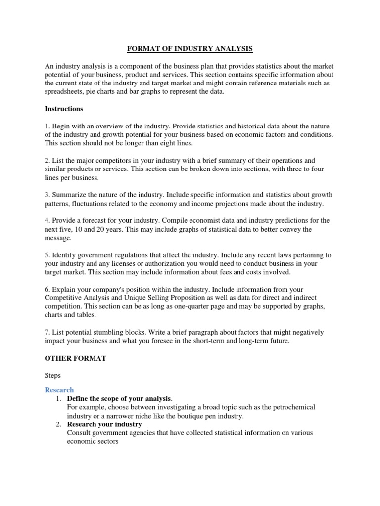 Format of Industry Analysis