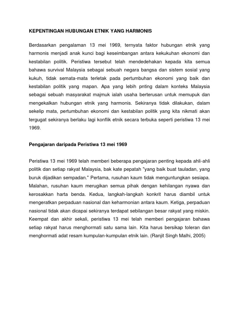 Kepentingan Hubungan Etnik Yang Harmonis Pdf