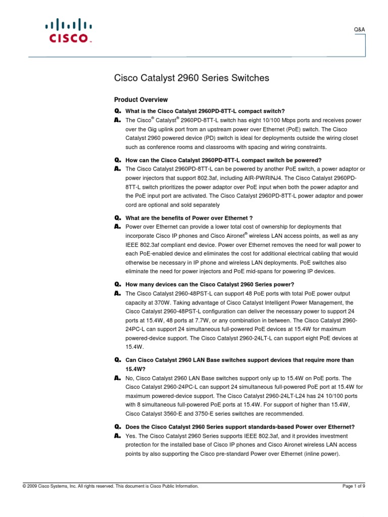 Cisco Catalyst 2960 Series Switches | PDF