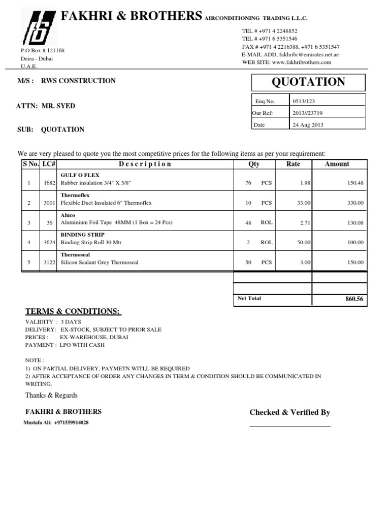 Fakhri Brothers Air Conditioning Quotation | PDF
