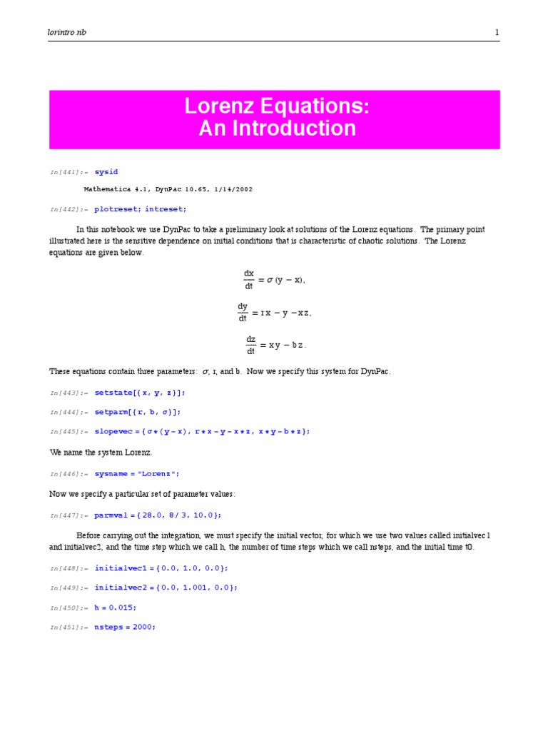 Lorenz Equations: An Introduction: Lorintro - NB | PDF | Initial ...