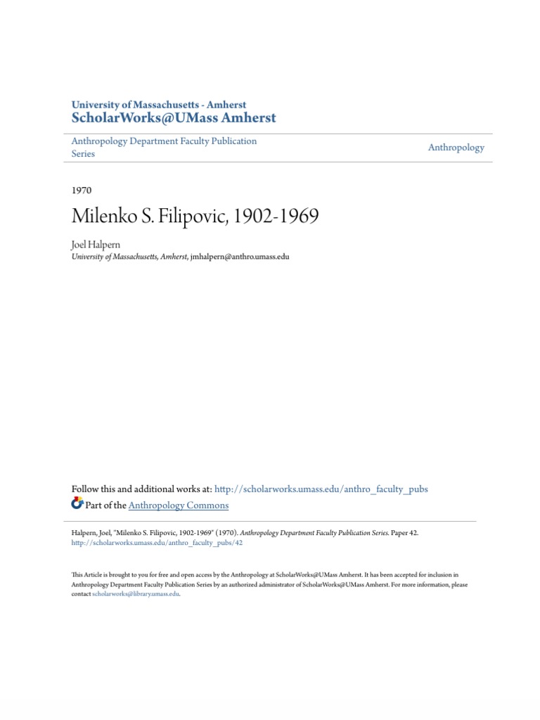 Milenko S. Filipovic: Balkan Ethnologist | PDF | Museology | Academia