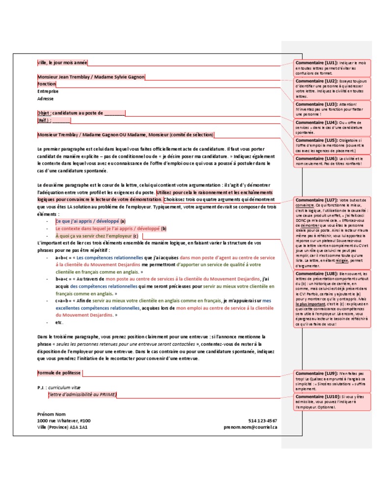 Lettre De Presentation Pour Un Emploi Annonce