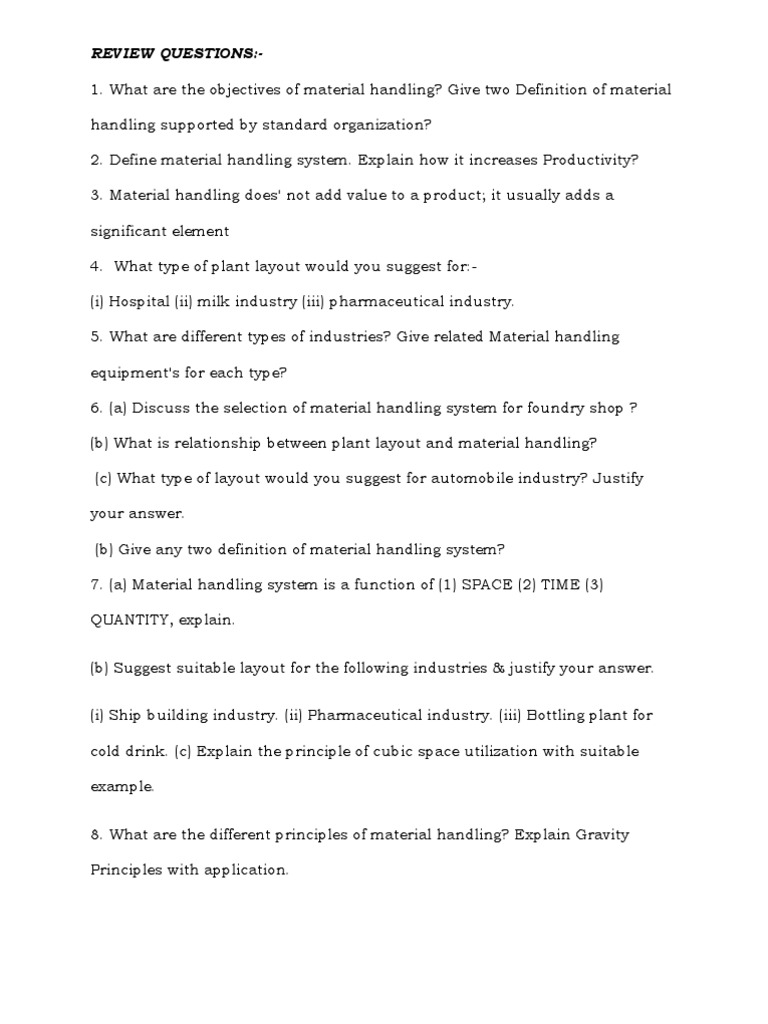 Material Handling Review Questions Mechanization Automation