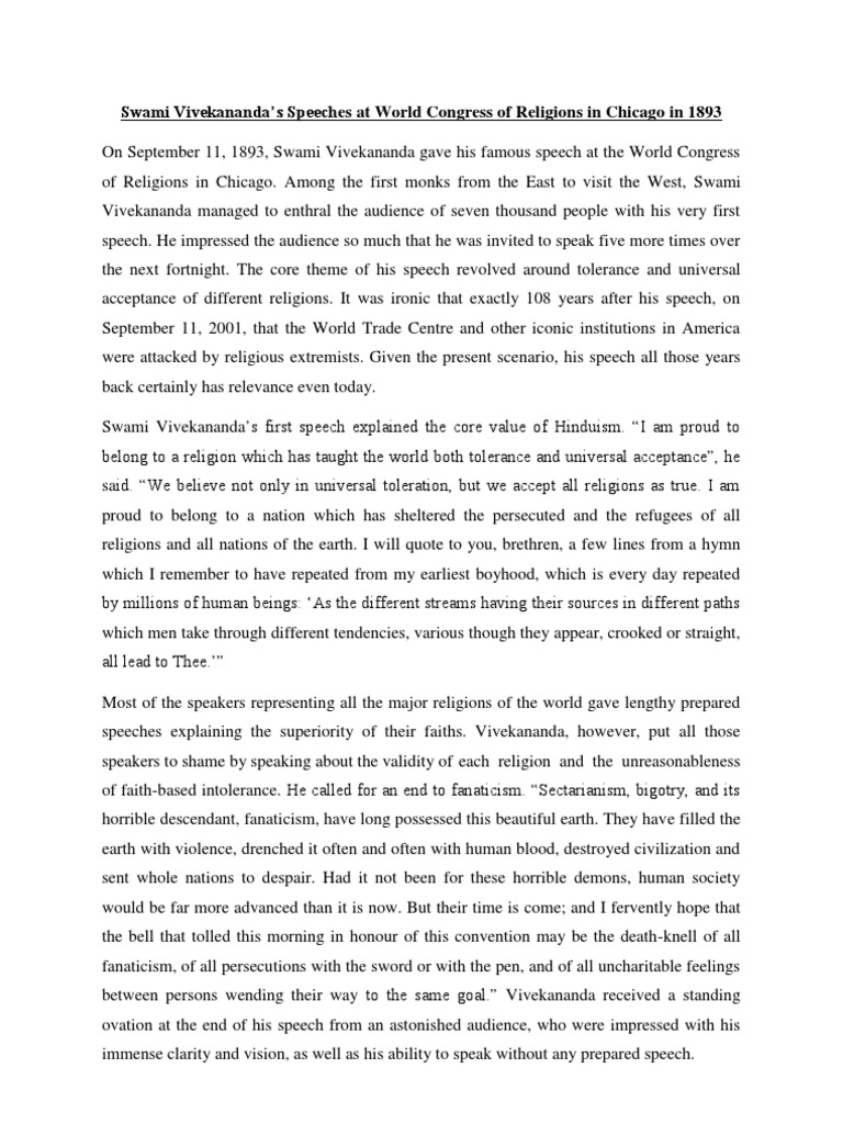 Swami Vivekananda Chicago Speeches Swami Vivekananda God