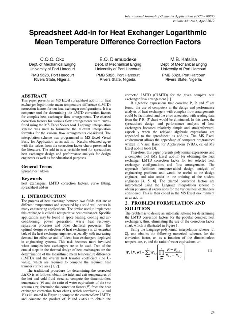LMTD Correction Factors for Heat Exchangers | PDF