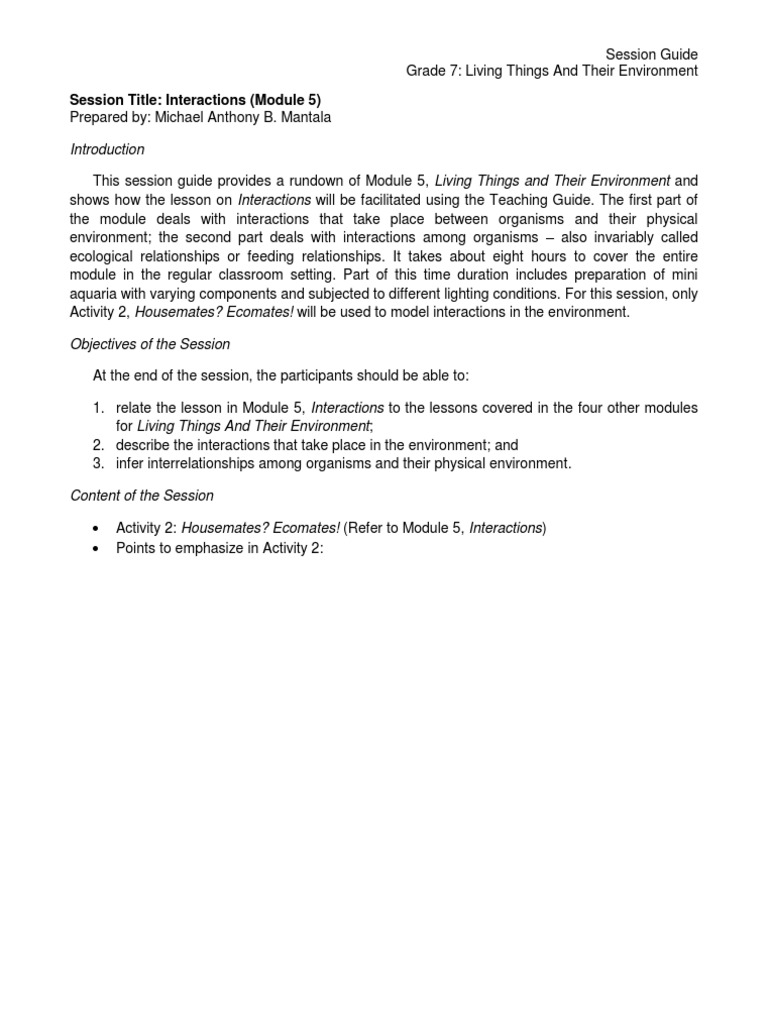 Grade 7 Ecology: Organism Interactions Guide | PDF | Ecology ...
