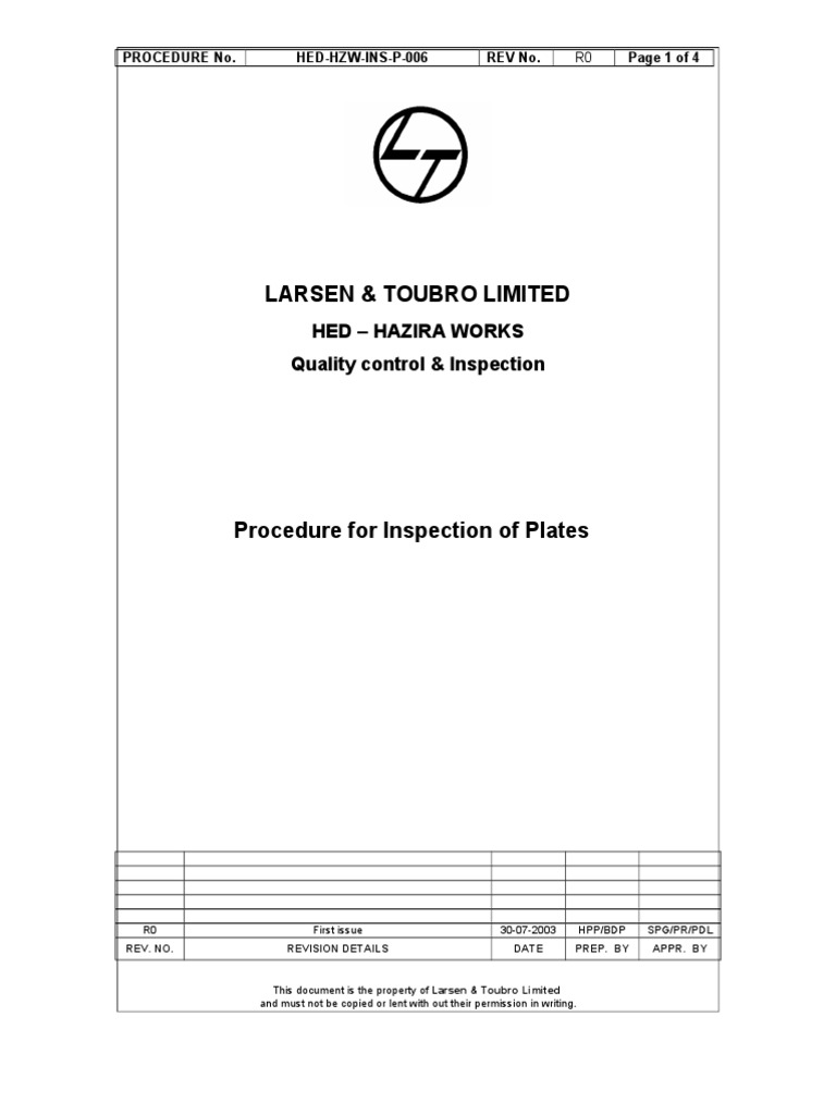 Plate Inspection Procedure Overview | PDF | Specification (Technical ...