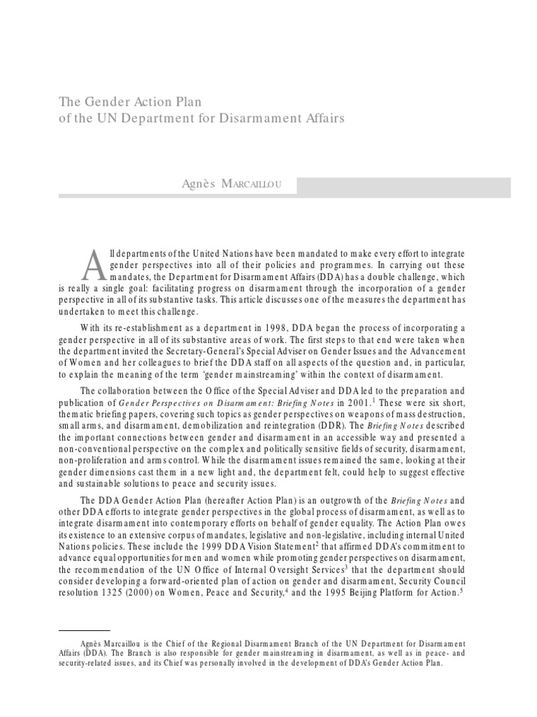 The Gender Action Plan of The UN Department For Disarmament Affairs ...